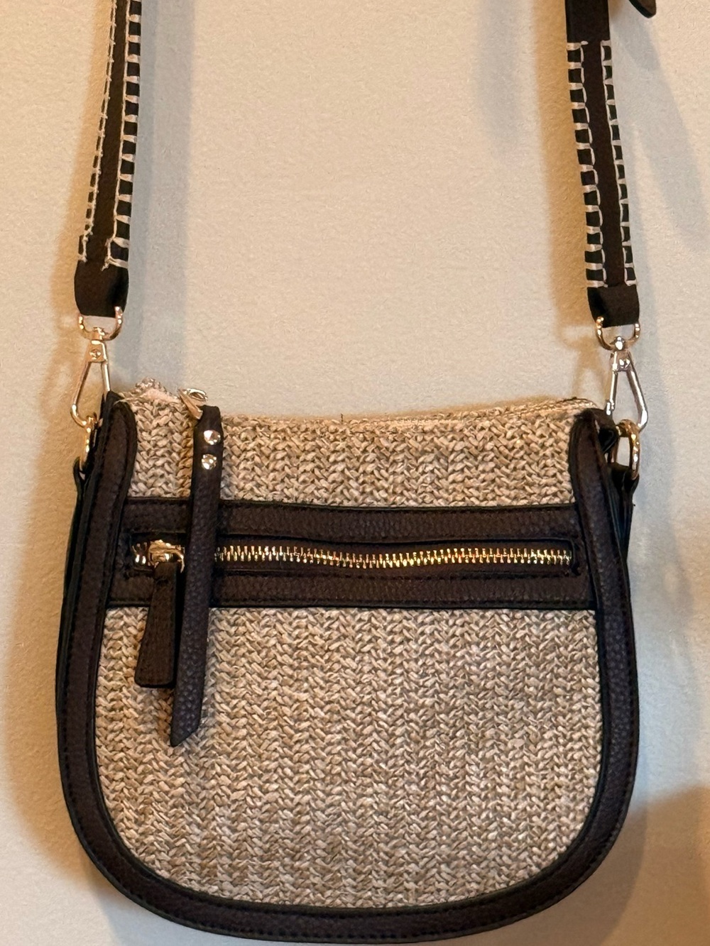 Crown Vintage Woven Straw Crossbody Bag Boho Coastal Summer Raffia Purse